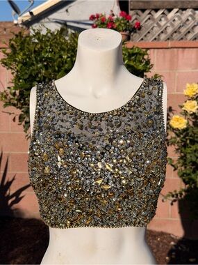 ✨ Dancing Queen Gold & Black Beaded Bustier Top ✨